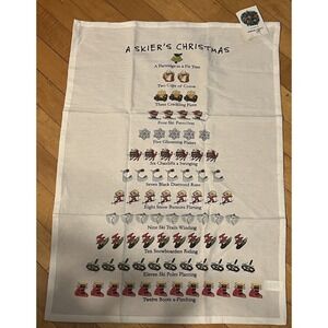 NWT David Price 12 Days Of Christmas A Skiers Christmas Cotton Tea Towel 18x26